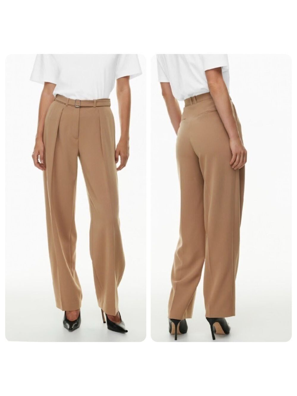 Aritzia Babaton Metropolis Pants Mid Rise Pleated Trousers Tan Brown Size 2